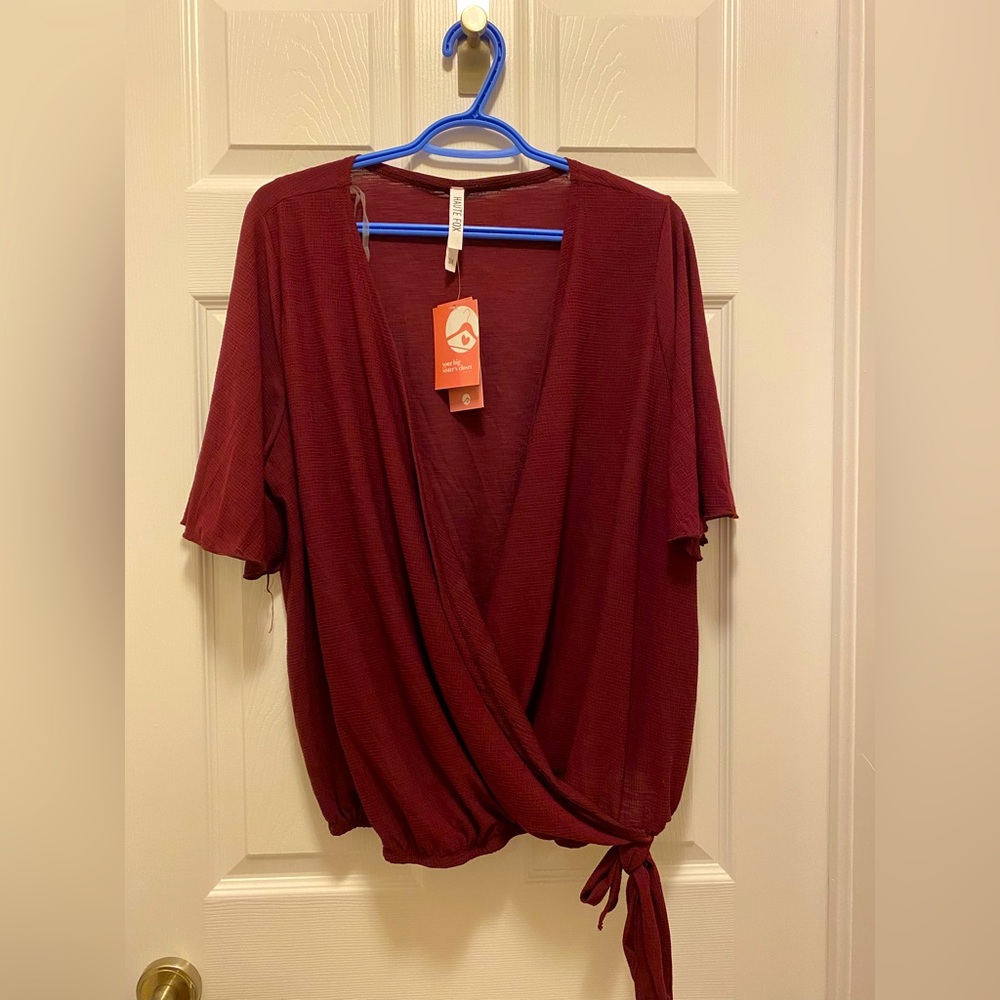 3X Haute Fox Maroon Wrap Top